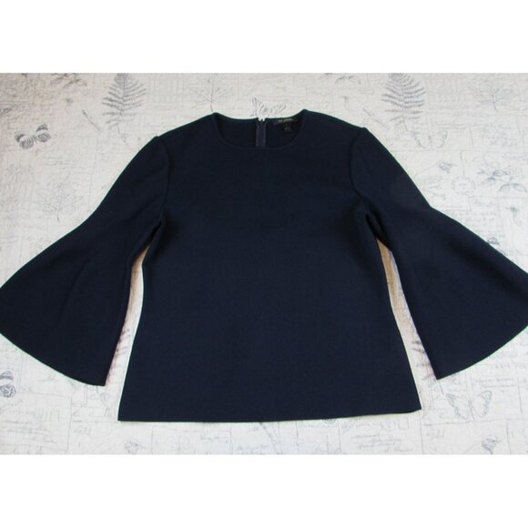 $1295 Perfect current ST. JOHN Navy Blue Knit Trumpet Sleeve Top womens Large L - Picture 5 of 8